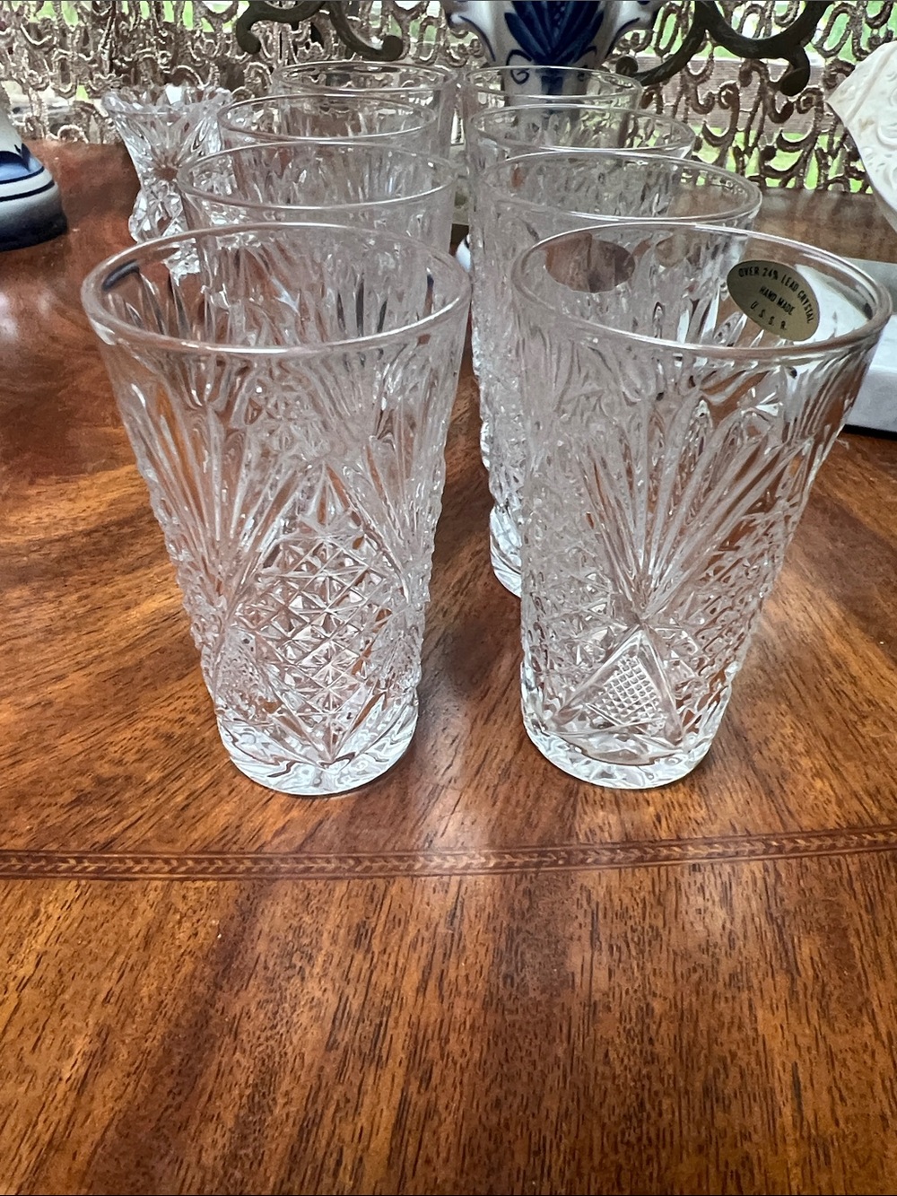 Set of 6 Clear Cut-Pattern Highball Glasses
